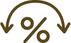 Percent icon with double-sided arrow arching above it 